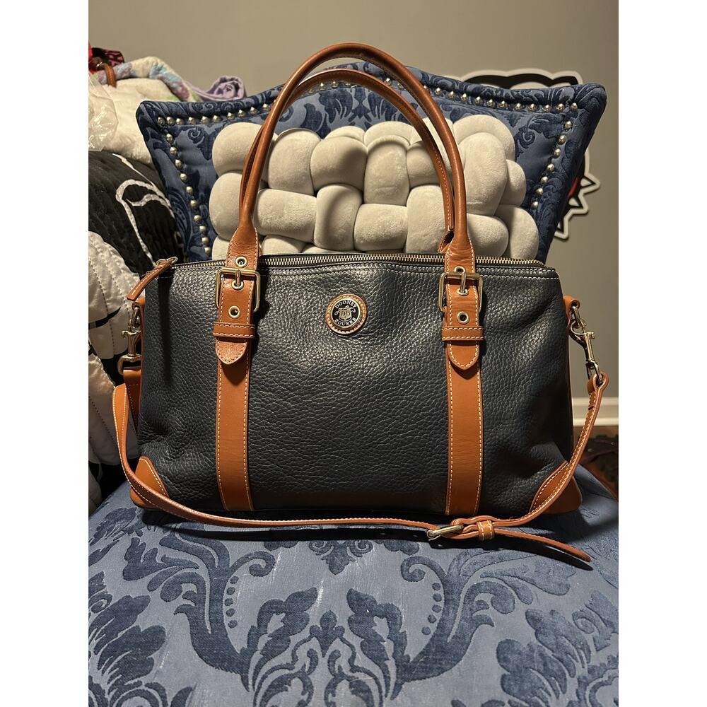 Vintage Dooney and Bourke Double Handle Satchel Navy and Tan
